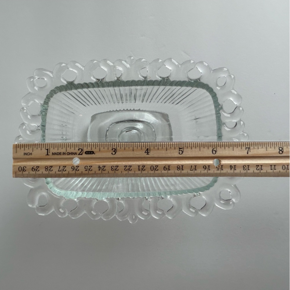 Vintage Indiana Clear Glass Ribbed Footed Lace Edge Lidded Candy Dish - Picture 3 of 10